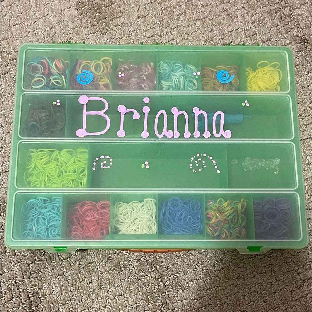 Custom Made Rainbow Loom Green Band Organizer Box with name Brianna